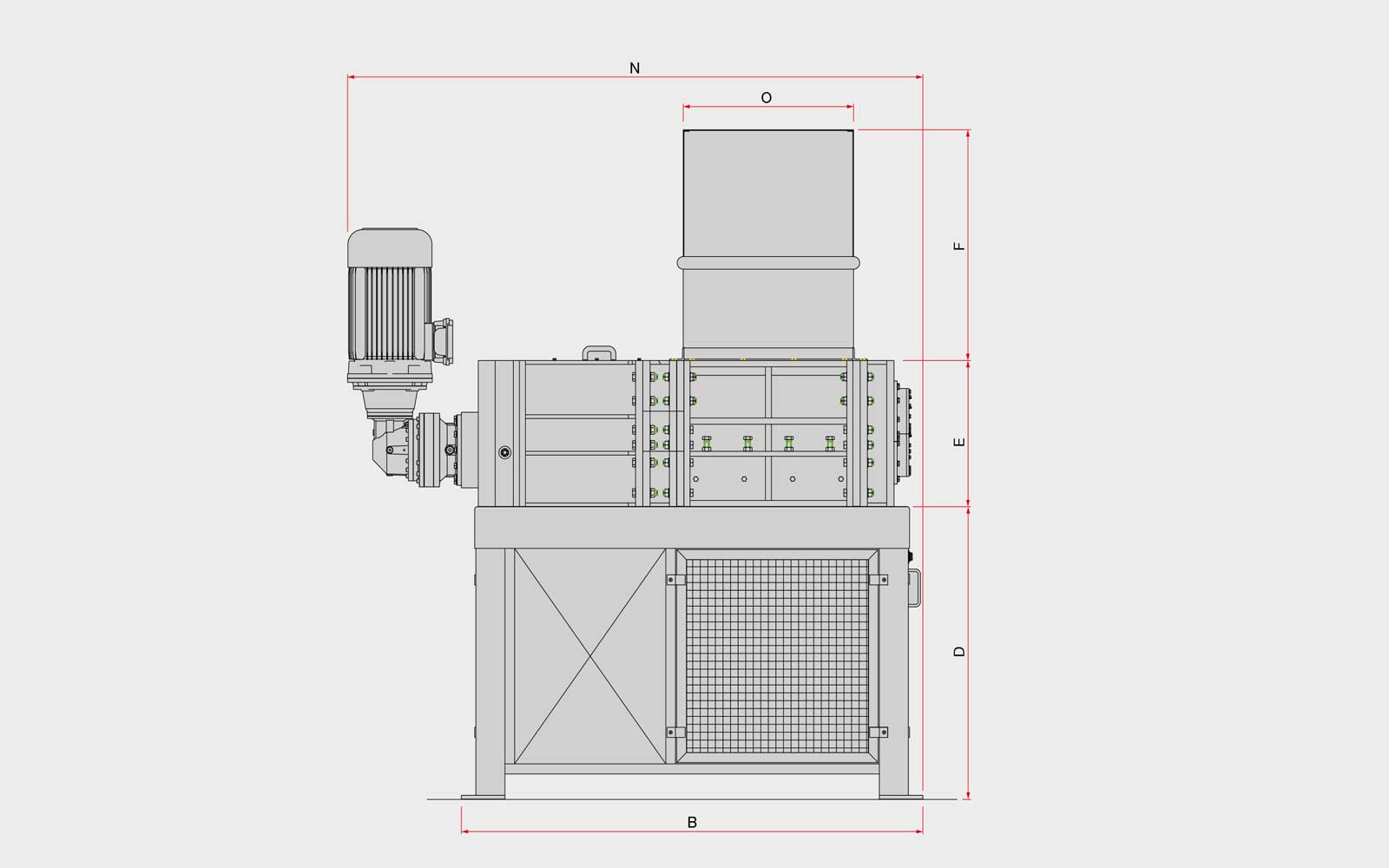 เครื่องบดย่อย 4 เพลา หรือเครื่องบดสับ 4 เพลา 40hp Satrindtech ด้านหลัง