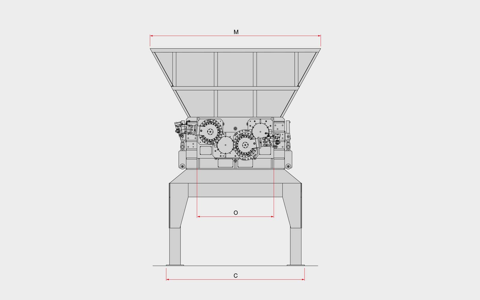 เครื่องบดย่อย 4 เพลา หรือเครื่องบดสับ 4 เพลา 400hp Satrindtech ด้านข้าง